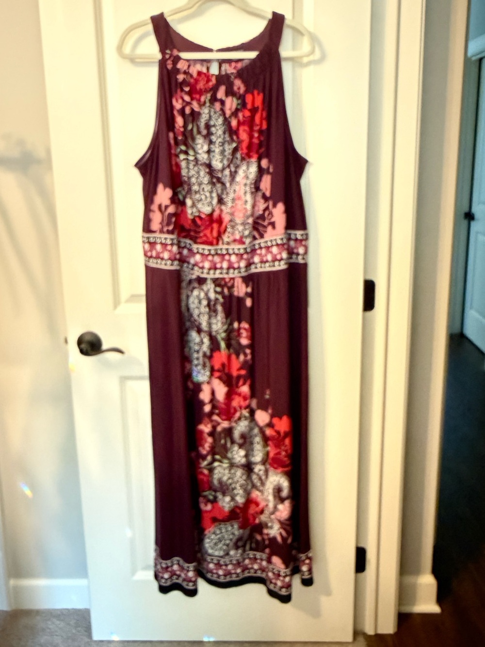 Lane Bryant Plum Floral “Halter” Style Maxi Dress with Pink Accents Sz 26/28
